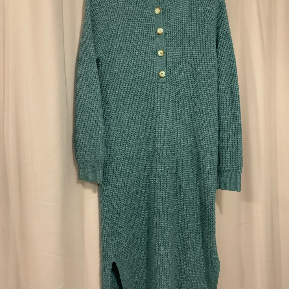 Teal Button-Up Women Sweater Dress